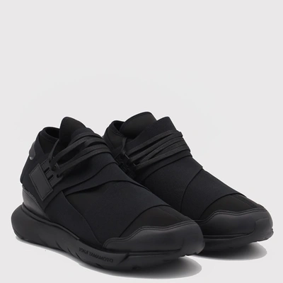 Shop Y-3 Black Canvas Qasa Sneakers In Black/black/black