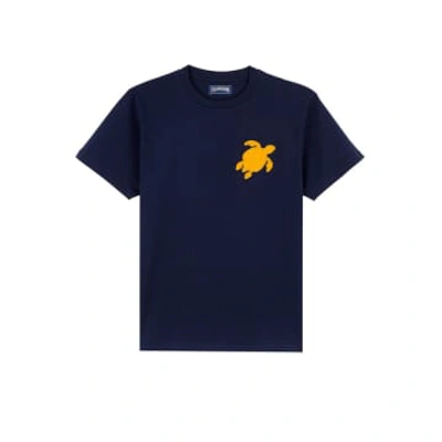 Shop Vilebrequin - Portisol Cotton T-shirt With Turtle Patch In Navy Blue Ptsc4p86-390