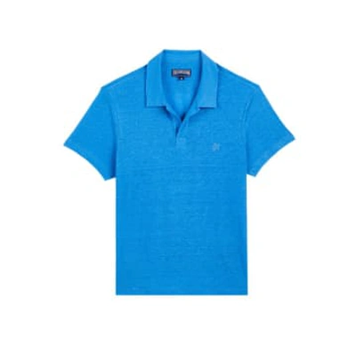 Vilebrequin Pyramid Open-collar Linen-jersey Polo Shirt In Blue
