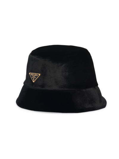 Shop Prada Women's Velvet Bucket Hat In Black