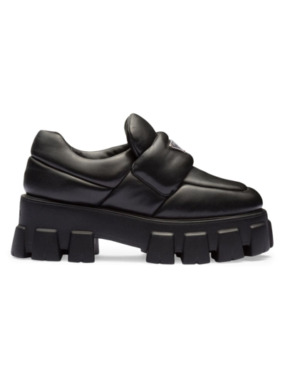 Shop Prada Women's Soft Padded Nappa Leather Loafers In Black