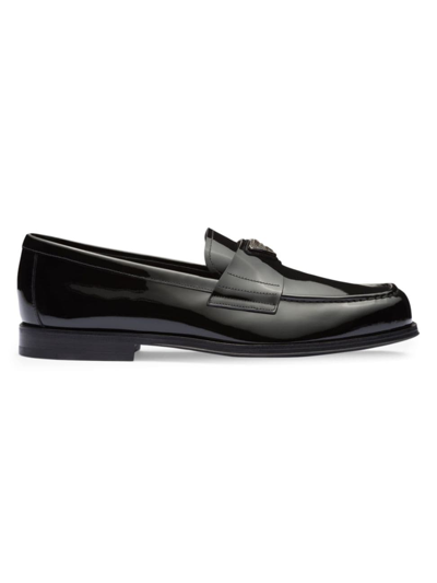 Shop Prada Men's Patent Leather Loafers In Black