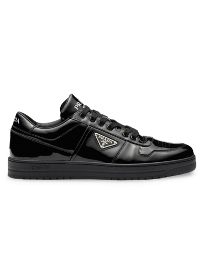 Shop Prada Men's Downtown Patent Leather Sneakers In Black