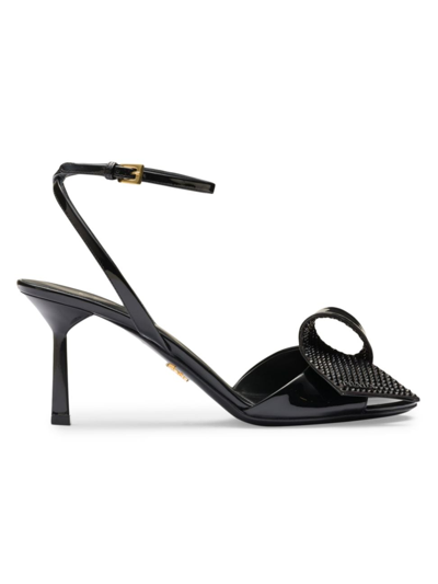 Shop Prada Women's Patent Leather Sandals In Black