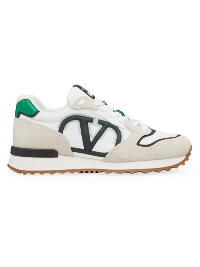 Shop Valentino Men's Vlogo Pace Low Top Sneakers In Split Leather In White Green