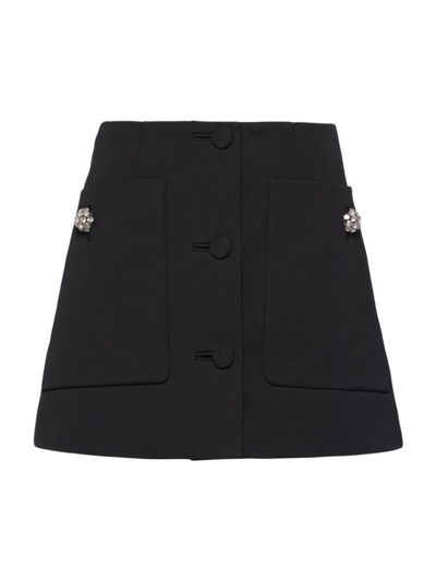Shop Prada Women's Wool Satin Mini-skirt In Black