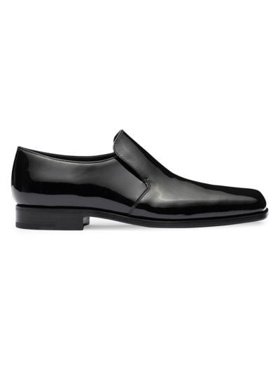 Shop Prada Men's Patent Leather Loafers In Black