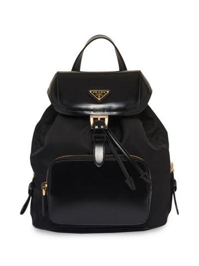 Shop Prada Women's Medium Re-nylon And Brushed Leather Backpack In Black