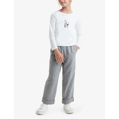 Shop Reiss Girls White Kids Marli Reindeer-print Long-sleeve Cotton T-shirt