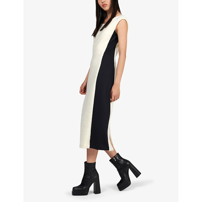 Shop Leem Women's Black / Wh Monochrome Scoop-neck Wool-blend Midi Dress