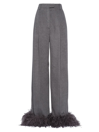 Shop Prada Women's Cashmere Pants With Feathers In Grey