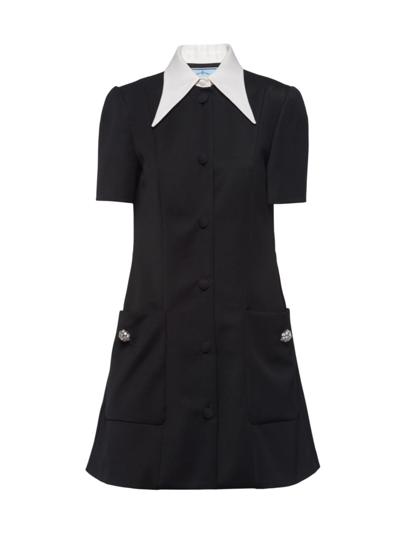 Shop Prada Women's Satin Wool Mini-dress In Black