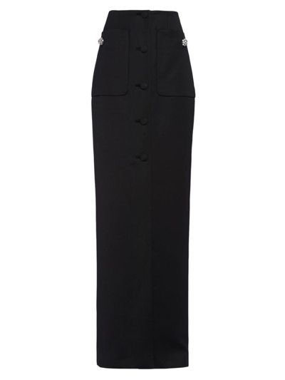 Shop Prada Women's Long Wool Satin Skirt In Black