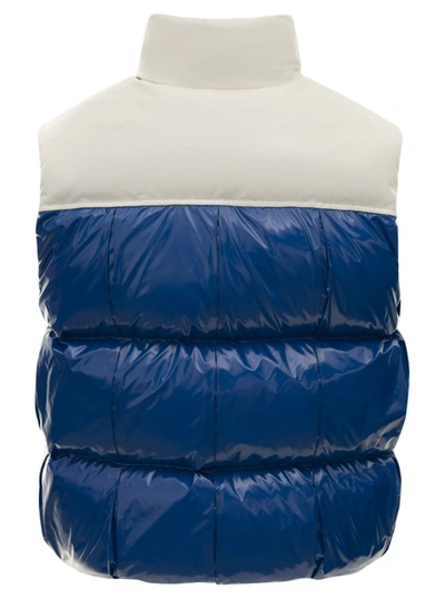 Shop Bottega Veneta Shiny Nylon + Leather Yook Vest In Blue