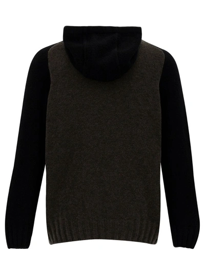 Shop La Fileria Black And Grey Hooded Bi-color Sweater In Wool Blend