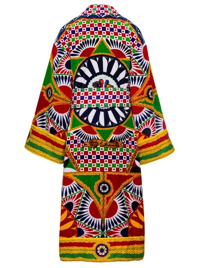 Shop Dolce & Gabbana Multicolor Kimono Bathrobe With All-over Carretto Siciliano Print In Cotton