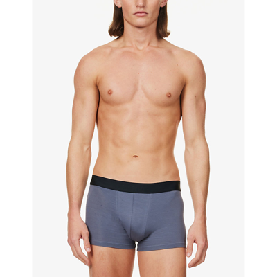 Shop Zimmerli Men's Winter Blue 558 Pureness Mid-rise Branded-waistband Stretch-jersey Boxers