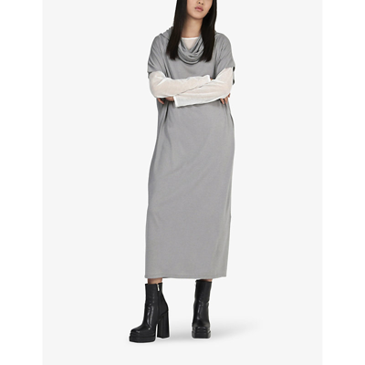 Shop Leem Cowl-neck Long-sleeve Woven Maxi Dress In Light Grey