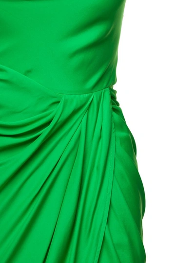 Shop Gauge81 Shiroi' Long Green Dress With Draped Neckline And Split In Silk Woman