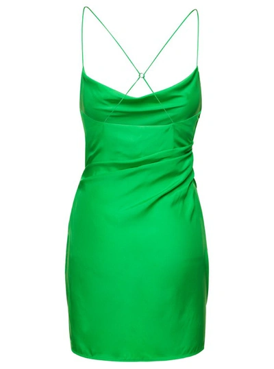 Shop Gauge81 Shiroi' Mini Green Dress With Draped Neckline In Silk