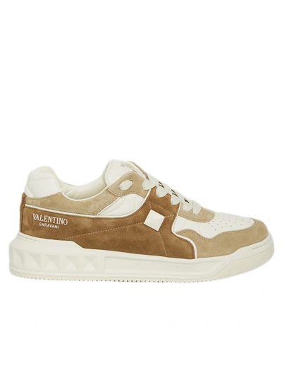 Shop Valentino One Stud Sneakers In Brown
