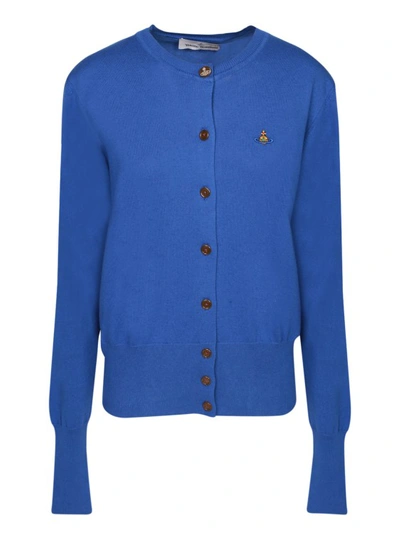 Shop Vivienne Westwood Chest Logo Cardigan In Blue