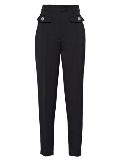 Shop Prada Women's Wool Sateen Pants In Black