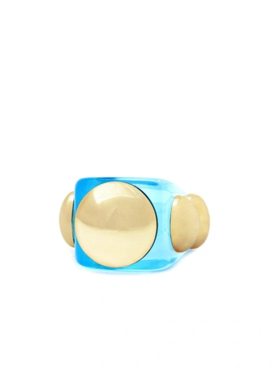Shop La Manso The Dolphin Era Handmade Ring In Light Blue Plexiglass With Golden Buttons In Not Applicable