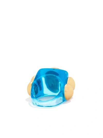 Shop La Manso The Dolphin Era Handmade Ring In Light Blue Plexiglass With Golden Buttons In Not Applicable