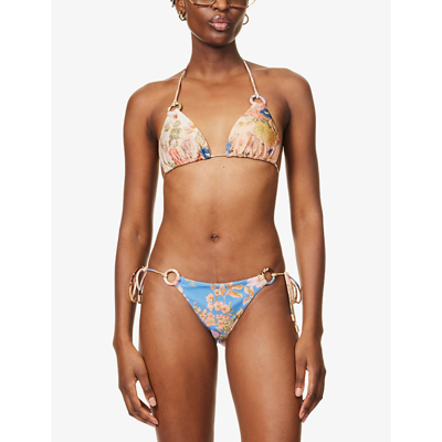 Shop Zimmermann Womens Spliced August Floral-print Bikini Set In Multi-coloured