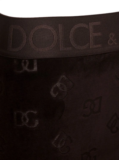 Shop Dolce & Gabbana Dg Velvet Leggings In Brown