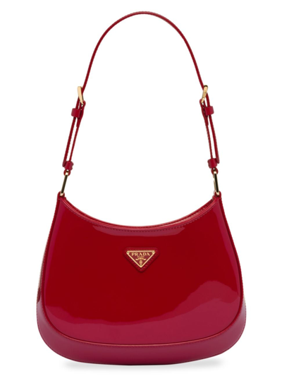 Shop Prada Women's Cleo Patent Leather Shoulder Bag In Red