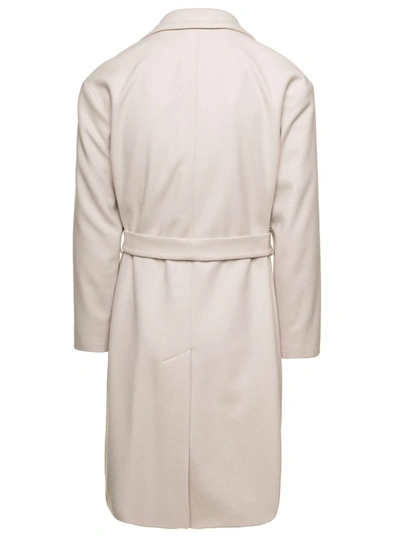 Shop Hevo Single-breasted Coat With Cloth Belt In Neutrals