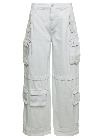 Shop Icon Denim Rosalia' White Low Waisted Cargo Jeans With Patch Pockets In Cotton Denim