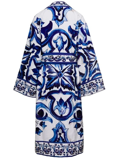 Shop Dolce & Gabbana Multicolor Kimono Bathrobe With All-over Blu Mediterraneo Print In Cotton In Blue