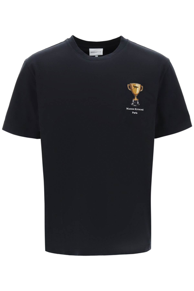 Shop Maison Kitsuné T Shirt With Trophy Embroidery In Black