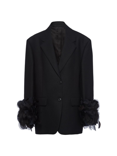 Shop Prada Women's Single-breasted Wool Jacket With Feather Trim In Black