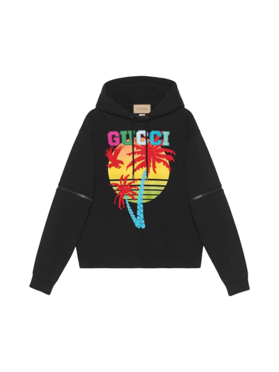 Shop Gucci Removable Sleeve Sunset Logo Hoodie