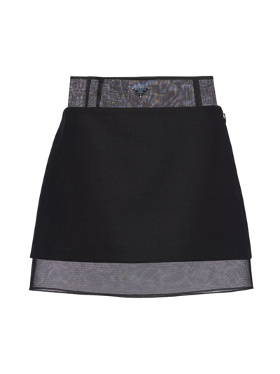 Shop Prada Women's Wool Mini-skirt With Crinoline In Black