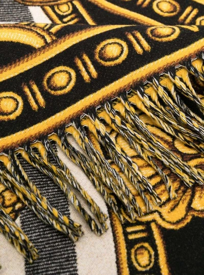 Shop Versace White / Gold / Black Wool Blanket With All Over Baroque Print In Not Applicable