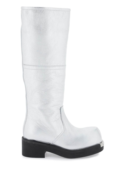 Shop Mm6 Maison Margiela Laminated Leather Boots In Silver