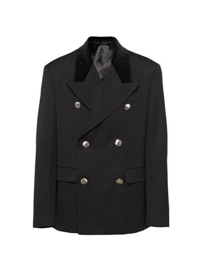 Shop Prada Men's Double-breasted Wool Jacket In Black