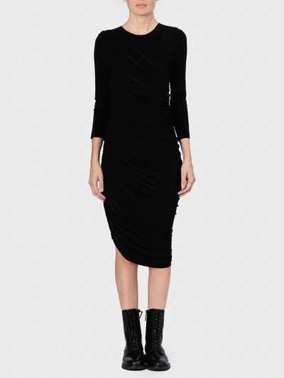 Shop Norma Kamali Diana Midi Dress In Long Sleeve Jersey In Black