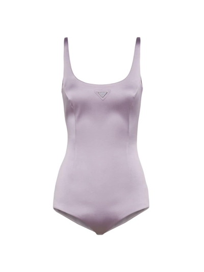 Shop Prada Women's Stretch Satin Bodysuit In Purple