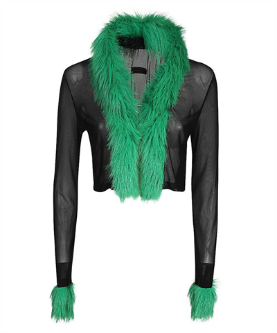 Shop Heron Preston Faux Fur Trim Mesh Cardigan In Black