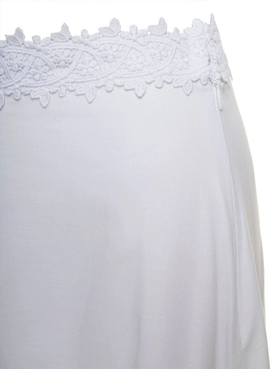 Shop Charo Ruiz Viola' White Flounced Skirt With Lace Inserts In Cotton Blend