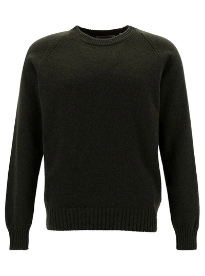 Shop La Fileria Green Crewneck Sweater With Ribbed Trims In Cashmere And Wool In Black