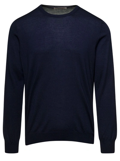Shop La Fileria Blue Crewneck Long Sleeve Sweater In Cashmere And Silk In Black