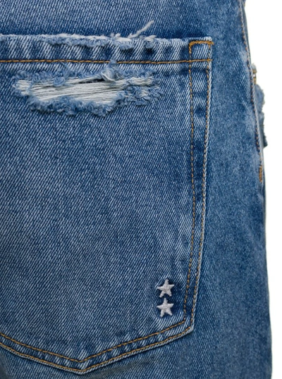 Shop Icon Denim Kanye' Blue Five-pocket Jeans With Logo Patch In Cotton Denim