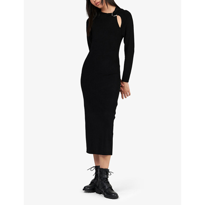 Shop Leem Womens Black Hooded Cut-out Stretch-woven Midi Dress